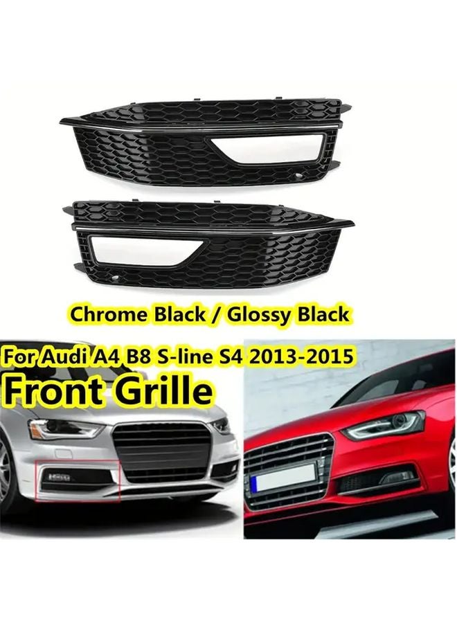 Audi A4 B8 S Line S4 Front Bumper Lower Fog Light Grille Pair Gloss Black With Chrome - Image 1